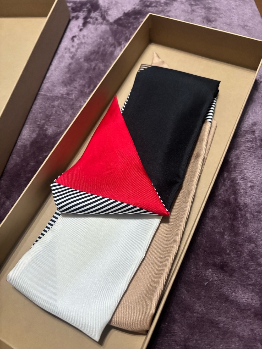 Burberry Multi-Color Silk scarf— Red, Black, White, Beige